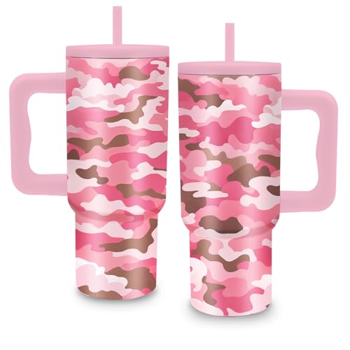 24 oz Pink Leopard Camouflage Tumbler with Handle and Straw, Leopard Gifts