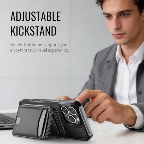 Usroom for iPhone 16 Pro Wallet Case Compatible with Magsafe, Magnetic RFID Blocking Card Holder Kickstand 2 in 1 Detachable Case for iPhone 16 Pro 6.3", Black by Usroom - Used condition - Image 5