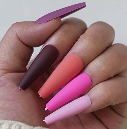 300Pc Matte Coffin Press On Nails Colored Long Ballerina False Nails Artificial Fingernails Full Cover Manicure Design Decor 10 Sizes #TOP5