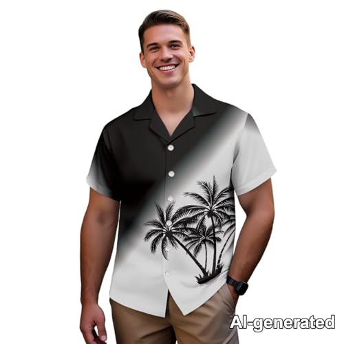 Image of Hawaii Matching Couple Outfits Husband and Wife Clothing Fashionable Mens Casual Shirts Hawaii Dress with Soft Fabric