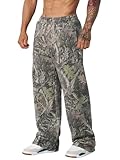 Ogfao Men's Baggy Camo Sweatpants Wide Leg Hunting Loose Joggers Workout Athletic Sweat Pants wtih Pockets Green M