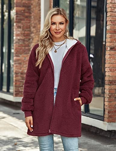 Xnova Women Oversized Hoodie Teddy Fleece Winter Coats Cardigan Full Zip Up Hooded Long Sleeve Warm Coat Sherpa Outwear with Pockets Ladies Fuzzy Solid Tops