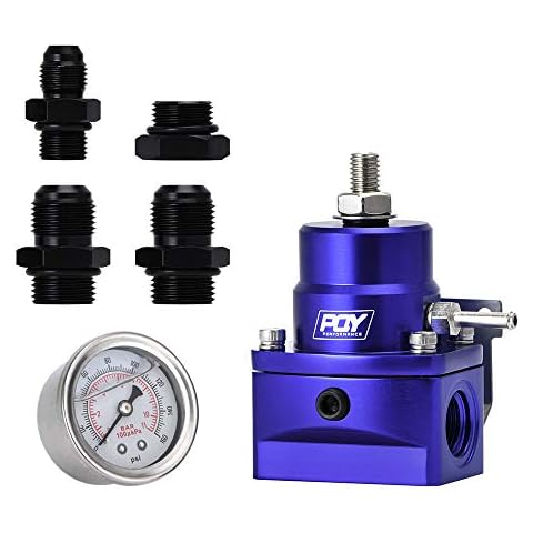 PQY Fuel Pressure Regulator AN8 Feed & AN6 Return Line + 0-160PSI Gauge Set Blue Cover