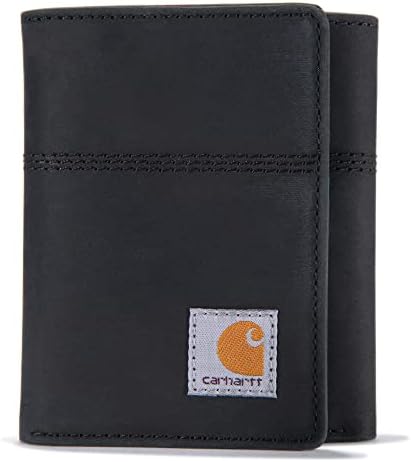 Carhartt Men's Standard Trifold, Durable Wallets, Available Canvas Styles, Saddle Leather (Black), One Size