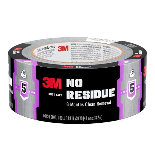 3M No Residue Duct Tape, 1.88 in x 20 yd, 1 Roll, Removes Without a Trace, Great for Bundling...