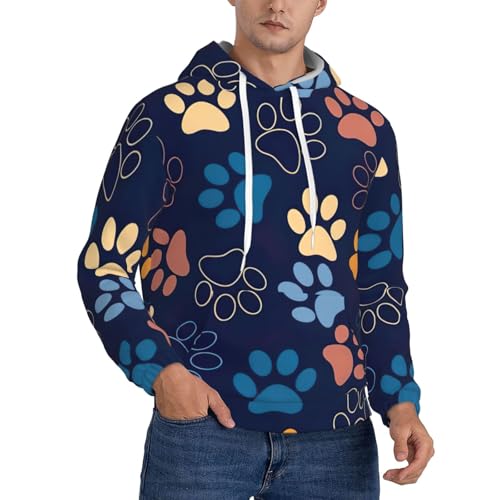 Sweat à capuche en polaire pour homme avec motif patte de chien et manches longues