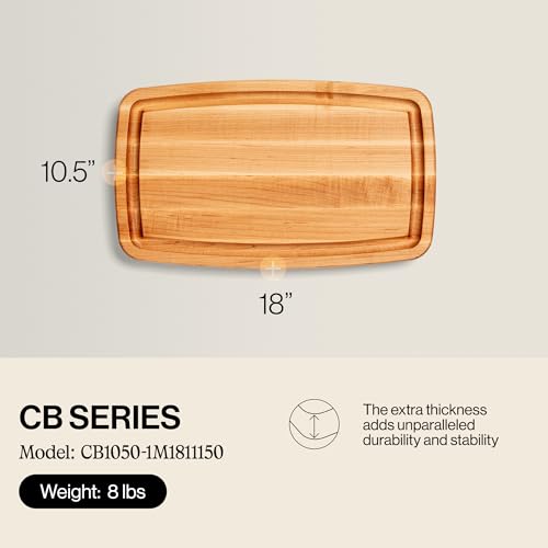 John Boos CB Series Rectangular Wooden Maple Cutting Board 18”x10.5” – 1.5” Thick, 8-lb Reversible Butcher Block with Rounded Edges, Juice Groove, Edge-Grain & Finger Grips – Made in the USA - Image 4