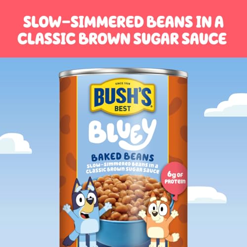 Image of BUSH'S BEST 15.8 oz Canned Bluey Original Baked Beans, Source of Plant Based Protein and Fiber, Low Fat, Gluten Free, (Bluey), (Pack of 12)
