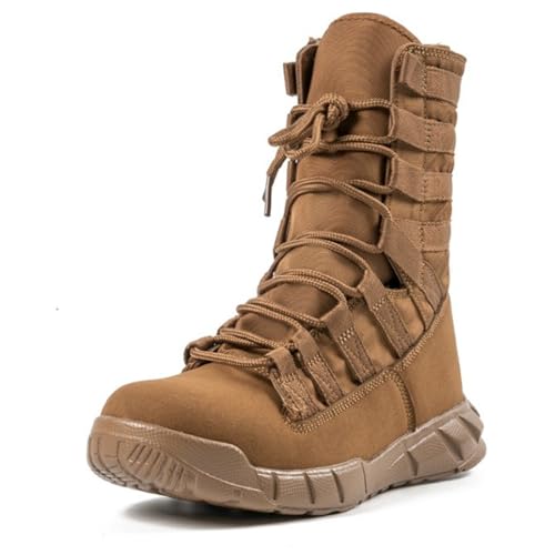 Men's Leather High Top Lace Up Military Tactical Boots With Side Zipper Lightweight Non-Slip Rubber Outsole Desert Combat Boots For Backpacking Travel Army Jungle Hunting3