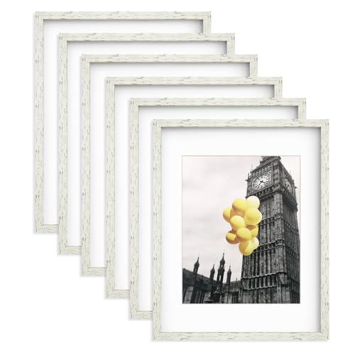 BSRHOME 11x14 Picture Frames Distressed White, Rustic Farmhouse Photo Frames Multi Photo Frames Collage for Wall Display with Mat 8x10, Set of 6