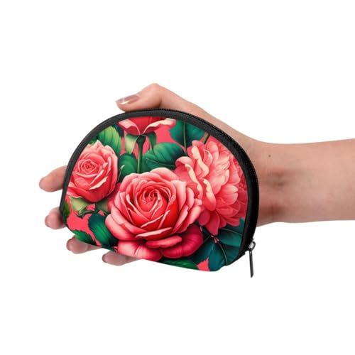 Portable Coin Purse Clusters-Roses-Floral Mini Zippered Money Pouch Card Holder3