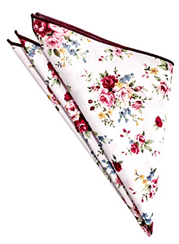 Zenxus Mens Cotton Skinny Rose Floral White Tie Combo Set With Flower Pocket Square #TOP2