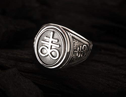 Satanic Cross Ring, Brimstone Leviathan Cross Satanic Devil Lucifer Ring 925 Sterling Silver