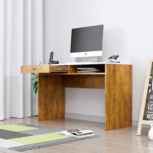 Image of Bniture Wooden Study Table for Home | Engineered Wood Study Table with Storage Shelf & Drawer | Multi Purpose Computer Desk for Writing & Study | Laptop Table for Study Room, Giant Wood & Frosty White