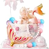 LaVenty topper per torta rosa della sirenetta decorazione per torta sotto il mare topper per torta conchiglia topper per torta coda di sirena forniture per feste di sirena