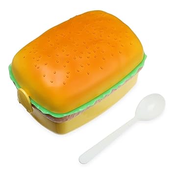 Ham Burger Sandwich Shape Double Layer Lunch Box with Spoon Perfect for Salads, Sandwiches and Snacks