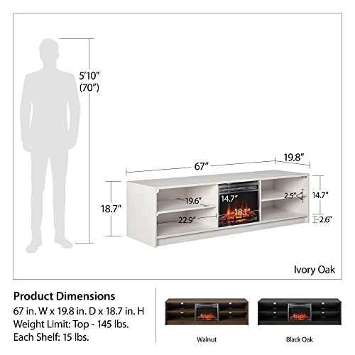 Ameriwood Home Noble Tv Stand With Electric Fireplace Insert And 4 Shelves, 75", Walnut #TOP30