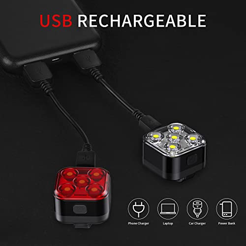 Bike Lights Set, Akale Rechargeable Bicycle Lights Front And Rear, 5 Light Mode Options, Bike Headlight, Ipx4 Waterproof, Easy To Install For Night Riding - 2 Pack #TOP3