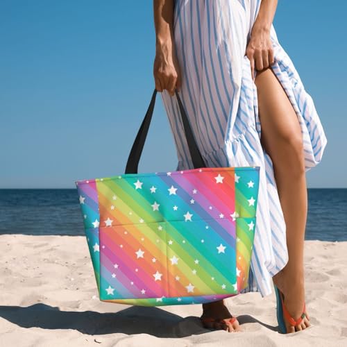 Grand sac de plage finitions soignées imprimé lignes colorées cabas de créateur - 6