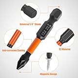 Saipor 10pcs Magnetic Phillips PoziDriv Torx Screwdriver Bit Set, 50mm/2" Long Impact Driver Bits, Pozi Phillips Cross Head Drill Bits Set Torx Bit Set, 1/4 Hex Shank Screw Driver Bits - Image 2