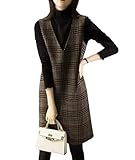SOMTHRON Women's Casual Plaid Wool Blend Overall Jumper Dress Sleeveless V Neck Fall Winter Tunic Tank Mini Dress CO-L Coffee