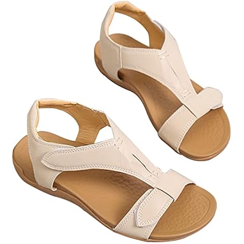 EEUK Orthotic Sandals for Women with Arch Support for Walking, Open Toe Summer Sandal Beach with T-strap Design Two Adjustable Hook and Loop Straps Orthotic Wedge Sandals Cover