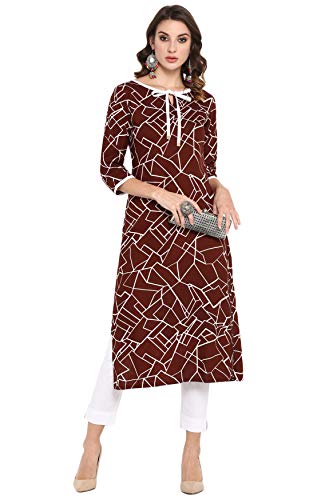 Image of Janasya Women's Brown Rayon Straight Kurta