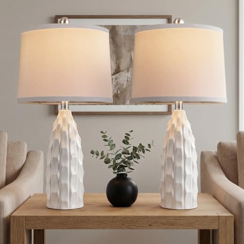 WIHTU 24'' Modern Ceramic Table Lamps Set of 2, White Lamps for Bedroom
