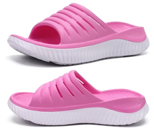Image of KuaiLu Womens Recovery Sandals With Comfortable Plantar Fasciitis Support,Ladies Orthotic Open Toe Sport Slides Thick Cushion Reduces Stress on Feet,Joints & Back Post-Exercise