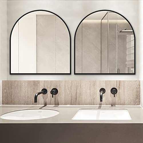 Cisteroman Arched Mirror, 33.5" X 31.5", Black Metal Frame Mirror, Wall Decorative Mirror, Entryway Mirror, Modern Arch Top Mirror, Perfect Bathroom, Bedroom, Fireplace, Dresser Mirror #TOP3