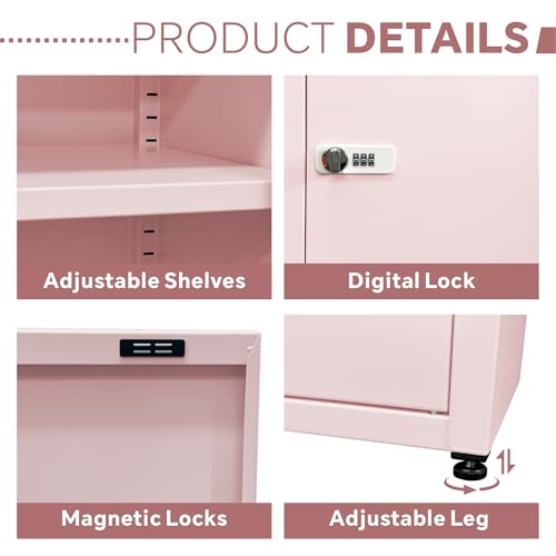 MIOCASA Metal Locker Storage Cabinet with Lock and Shelves,Single Door Lockable Cabinet for Bedroom,School,Kindergarten (Pink)