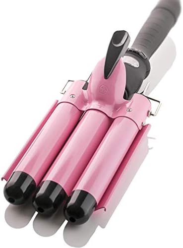 Alure Three Barrel Curling Iron Wand with LCD Temperature Display - 1 Inch Ceramic Tourmaline Triple Barrels, Dual Voltage Crimp (Pink)