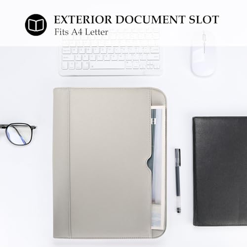 Image of ProCase Portfolio Business Padfolio Folder with Zipper -Grey | Conference Meeting Executive File Legal Document Organizer with Pockets Letter Size A12 Writing Pad Notepad Padfolio