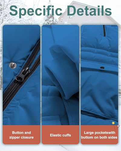 Image of Boy's Winter Coat Waterproof Kids Puffer Jacket Thicken Parka Fleece Lined Bubble Ski Snow Outerwear with Fur Hood