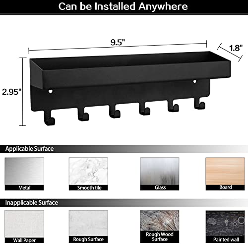 KingAcc-Key-Holder-for-Wall-Decorative-Wall-Mounted-Key-and-Mail-Organizer-Adhesive-Key-Rack-with-Tray-for-Entryway-Hallway-Kitchen-Farmhouse-Metal-Key-Hanger-with-6-Key-HooksBlack