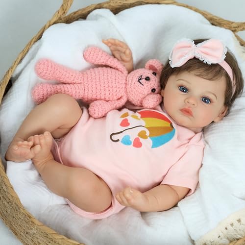 SCOM Lifelike Reborn Baby Dolls - Meadow 18 Inch Realistic Baby Dolls Newborn Girl Cloth Body Vinyl Limbs Gift or Toys Collection for Kids Age 3+ - Thumbnail 2