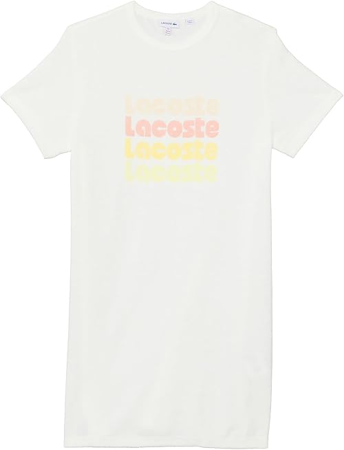 Lacoste Short Sleeve Crew Neck Gradient Lacoste Writing Tee Shirt Dress (Little Kid/Toddler/Big Kid)