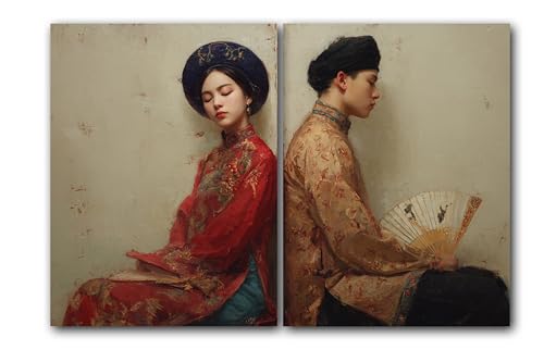 Vietnamese Couple Art Print, Vietnam Cultural Heritage Portrait, Set of
