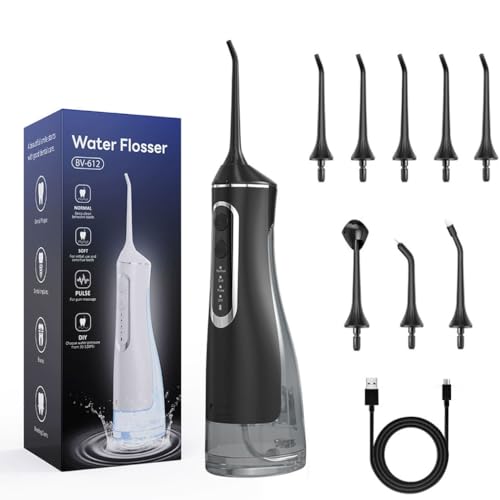 Image of Hydropulse Pro – Portable Water Flosser with 4 Modes, Water Flossers for Teeth Cordless Oral Irrigator Dental Water Jet Electric Tooth Flosser with 320ML Water Tank, Rechargeable Teeth Cleaner (Black)