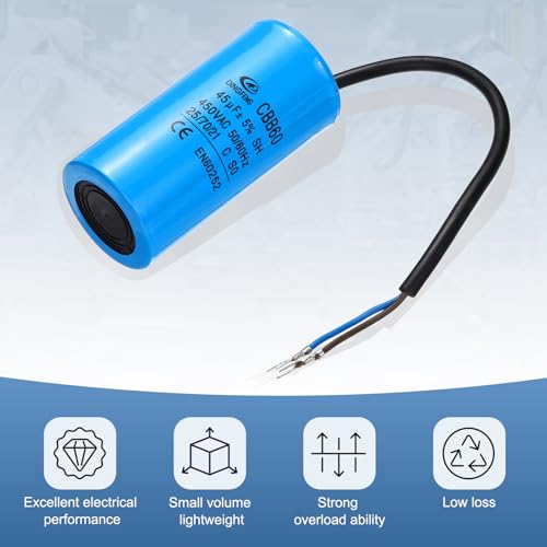 PATIKIL CBB60 45uF kondensatory bieżące, AC 450 V, 2 przewody, cylinder 50/60 Hz, 102 x 50 mm, do silników sprężarki powietrza, pralek, lodówek, rozruchu silnika, zestaw 2 szt
