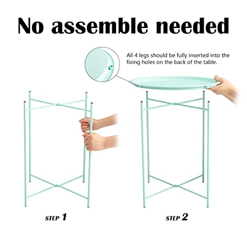 Hollyhome Folding Tray Metal Side Table, Sofa Table Small Round End Tables, Anti-Rust And Waterproof Outdoor Or Indoor Snack Table, Accent Coffee Table,（H） 20.28" X（D） 18.11", Blue #TOP4