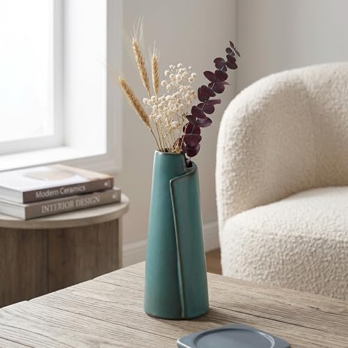 Jarrón verde de cerámica retro y estético de 6 pulgadas para decoración elegante 4