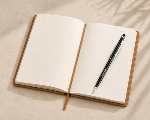 Image of Personalized A5 Leather Diary with Premium Pen | Custom Name Engraved Notebook Gift Set | 180 Pages Journal for Office, Students & Gifting | Elegant Business & Corporate Gift (Tan Brown)