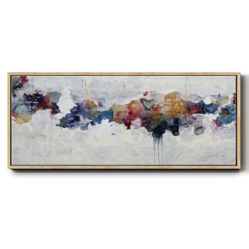 Renditions Gallery Colorful Canvas Print Multicolor Splash on White Background Floater Framed Wall Art for Bedroom Kitchen Hotel - 12"X30" NATURAL Frame GAL027