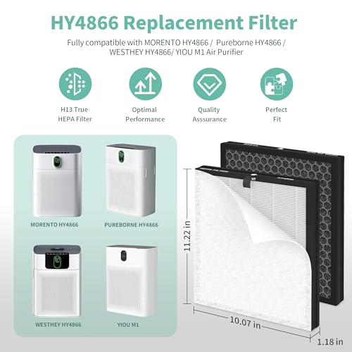 HY4866 Replacement Filter Compatible with MORENTO HY4866, Pureborne HY4866, WESTHEY HY4866 ＆ YIOU M1 Air Purifier, (4 True HEPA Filter + 8 Pre Filter), Enhanced Version by GoKBNY - Image 2