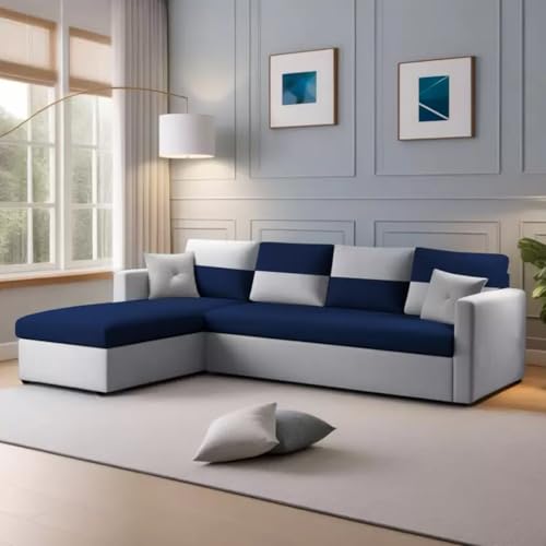 Image of FURNY Arno 5 Seater Fabric LHS L Shape Sofa Set (Light Grey-Blue)