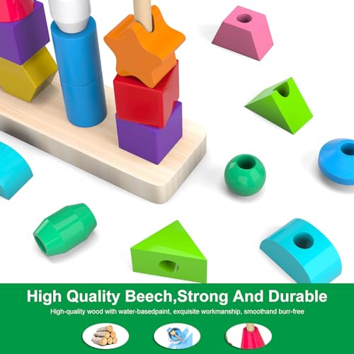 SOLMAN Montessori Wooden Toys for Boys Girls,Stacking Shape Sorter Toys for Toddlers,Educational Learning Toys - Birthday Gifts - Image 6