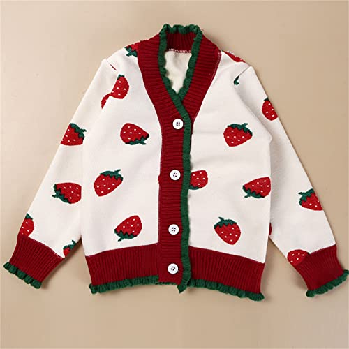 Toddler Children Kids Baby Boys Girls Cute Cartoon Ruffled Long Sleeve Sweater Cardigan Knitted Baby (White, 6-7 Years) #TOP3