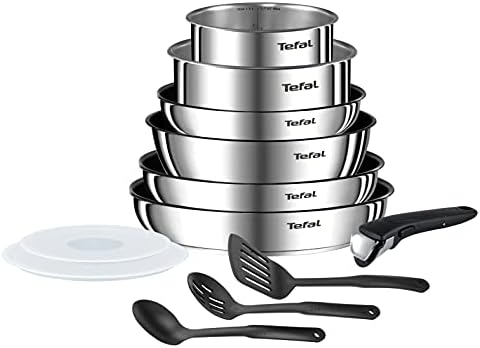 Tefal INGENIO Emotion 12 Piece Cookware Set Induction Frying Pans 22/26/28 cm + Saucepans 16/20 cm (1.5 L/3 L) + 24 cm Sauté Pan + 2 Airtight Lids + 1 Handle + 3 Spatulas L948SC04