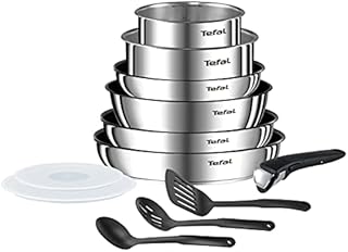 Tefal INGENIO Emotion 12 Piece Cookware Set Induction Frying Pans 22/26/28 cm + Saucepans 16/20 cm (1.5 L/3 L) + 24 cm Sauté Pan + 2 Airtight Lids + 1 Handle + 3 Spatulas L948SC04